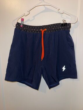 Men's Navy Athletic Shorts with Orange Drawstring